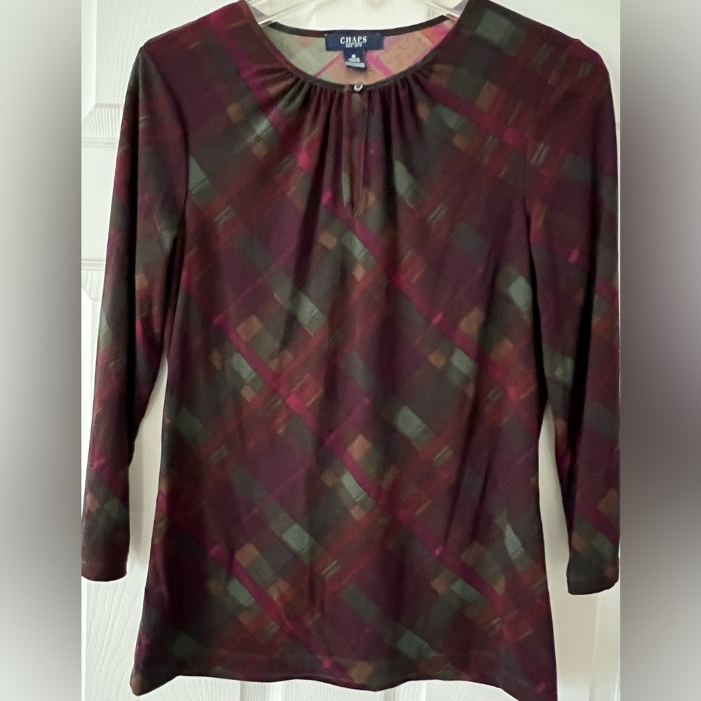 Chaps Plaid Keyhole Top - Picture 2 of 6